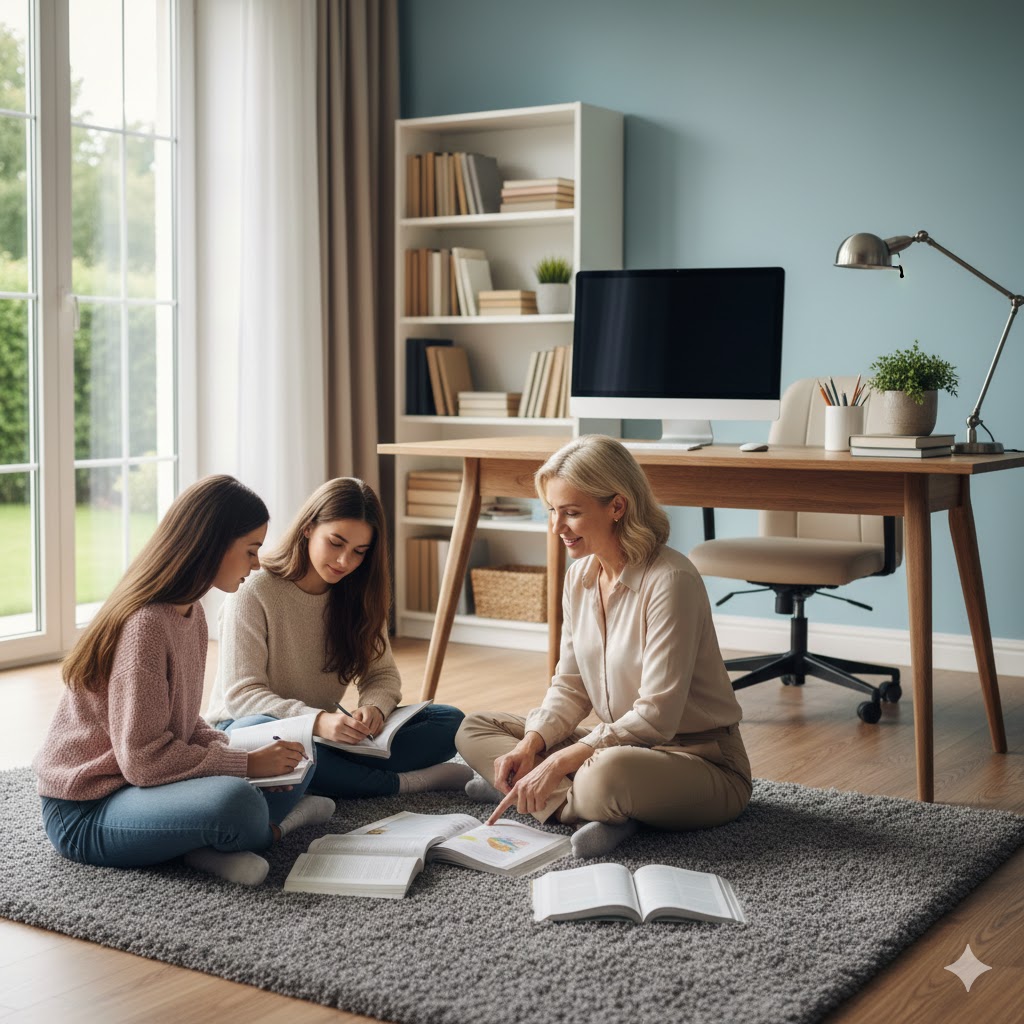 Girl studying with a female tutor